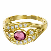 Anello - 18 carati Oro giallo - 0ct. tw. Rubino - Diamante