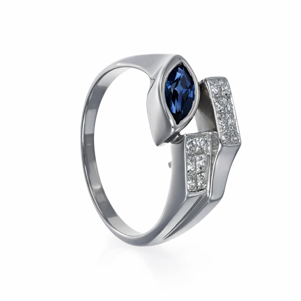 Anello - 18 carati Oro bianco - 0.64ct. tw. Zaffiro - Diamante