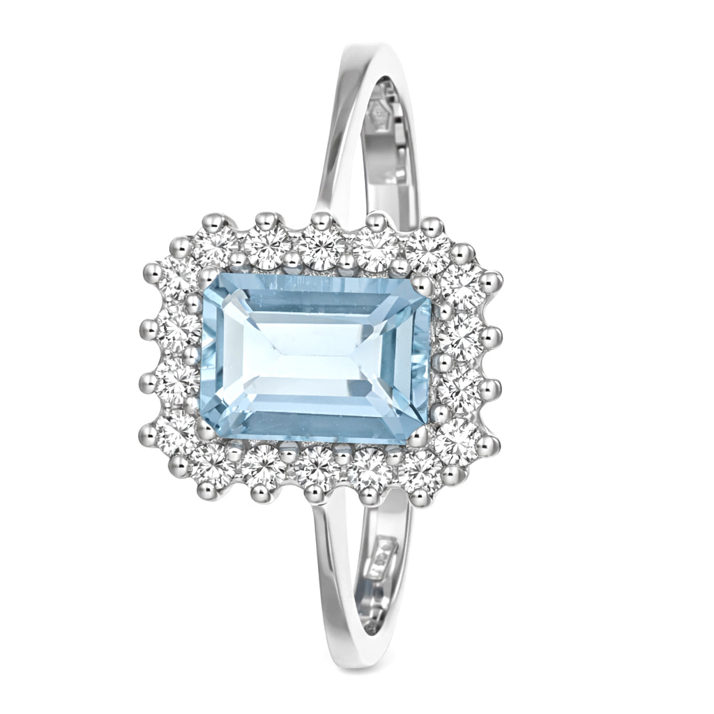 Anello - 18 carati Oro bianco - 1.08ct. tw. Acquamarina - Diamante