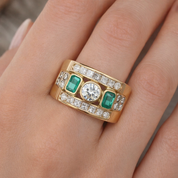 Anello - 18 carati Oro giallo - 1.44ct. tw. Smeraldo - Diamante