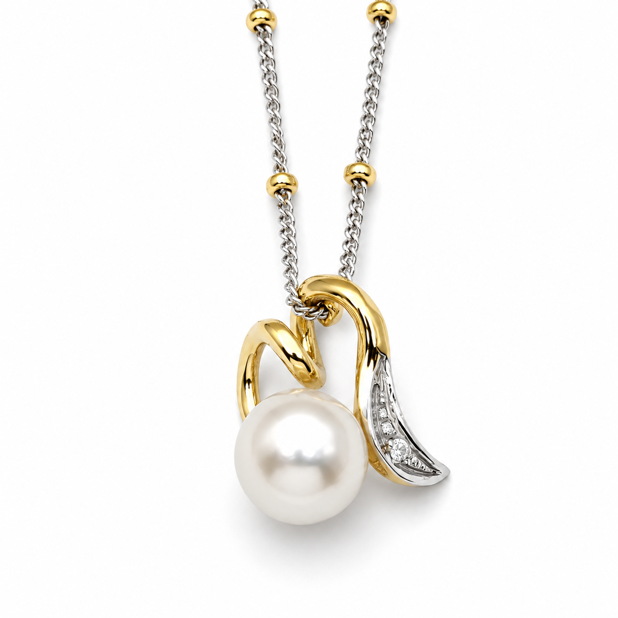Collana - 18 carati Oro bianco, Oro giallo - 0.015ct. tw. Diamante (Naturale) - Perla - Perla Tahiti 14.30 mm