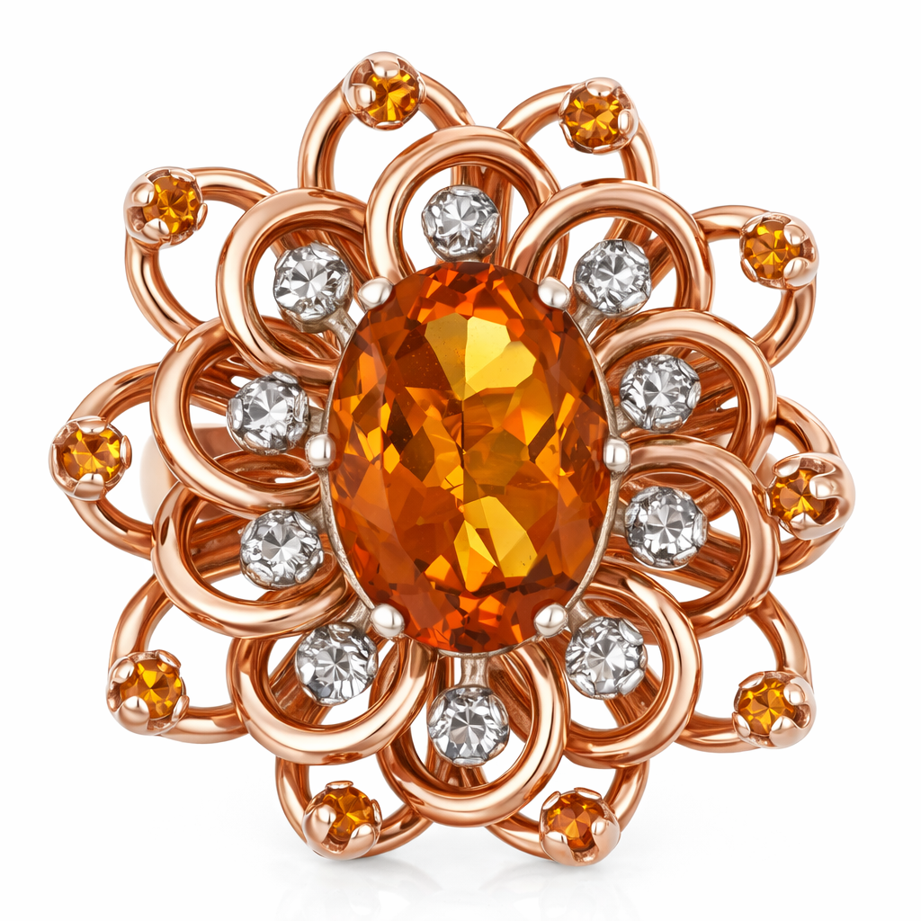 Anello - 18 carati Oro giallo - 7.70ct. tw. Quarzo citrino - Diamante