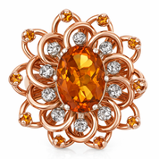 Anello - 18 carati Oro giallo - 7.70ct. tw. Quarzo citrino - Diamante