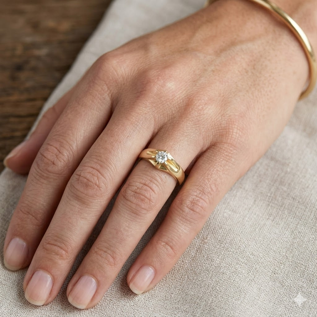 Anello - 18 carati Oro giallo - 0.22ct. tw. Diamante (Naturale) - Made in Italy - Handmade