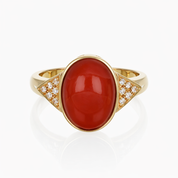 Anello - 18 carati Oro giallo Corallo - Diamante