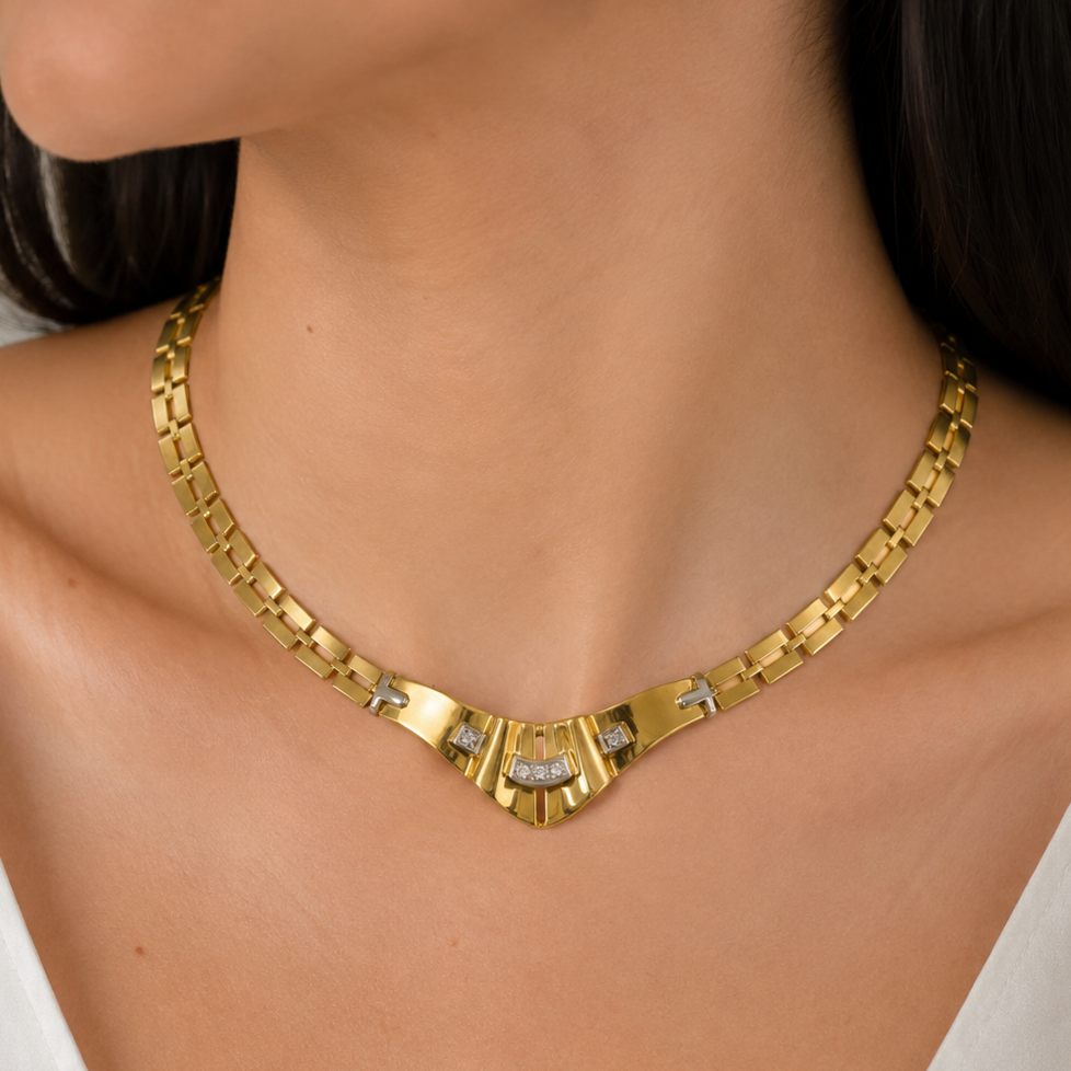Collana - 18 carati Oro bianco, Oro giallo - 0.05ct. tw. Diamante (Naturale) - Made in Italy