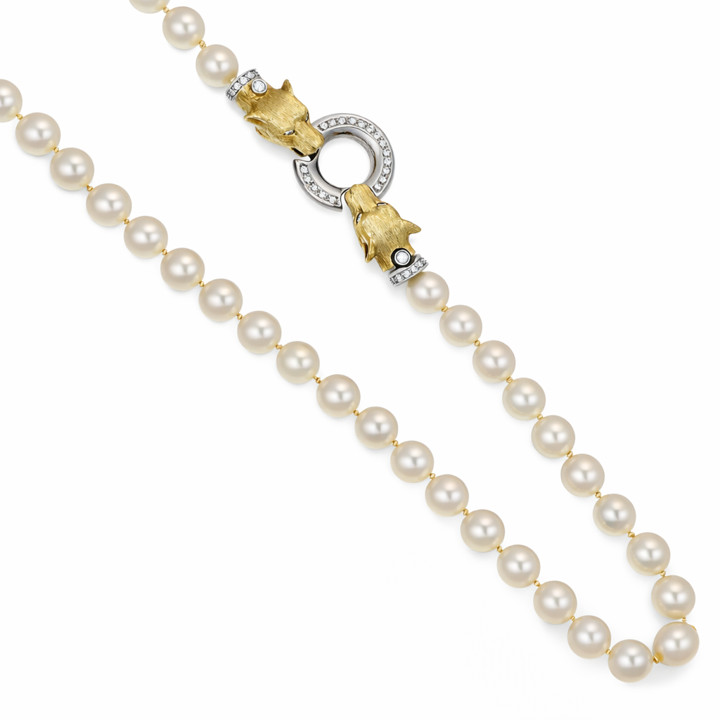 Collana - 18 carati Oro bianco, Oro giallo - 0.45ct. tw. Diamante (Naturale) - Perla