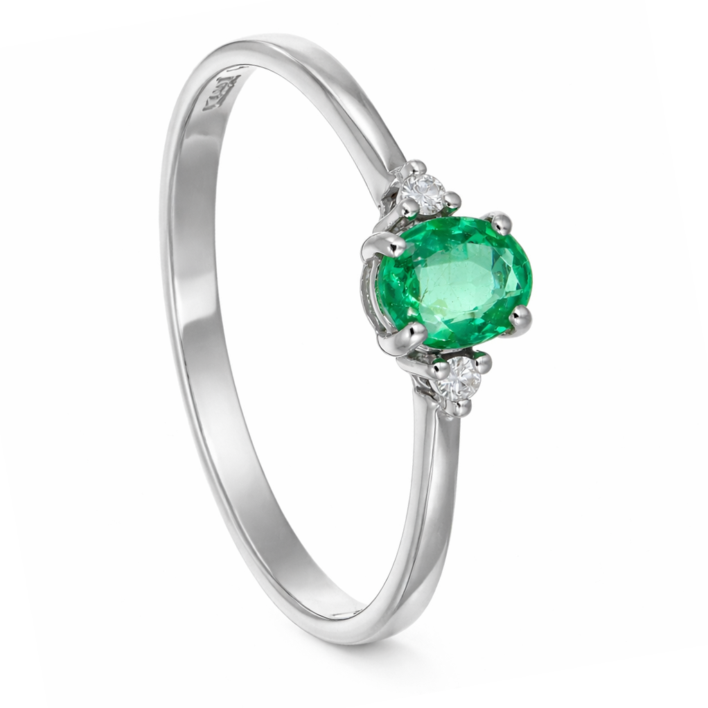 Anello - 18 carati Oro bianco Smeraldo - Diamante