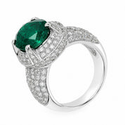 Anello - 18 carati Oro bianco - 6.30ct. tw. Smeraldo - Diamante