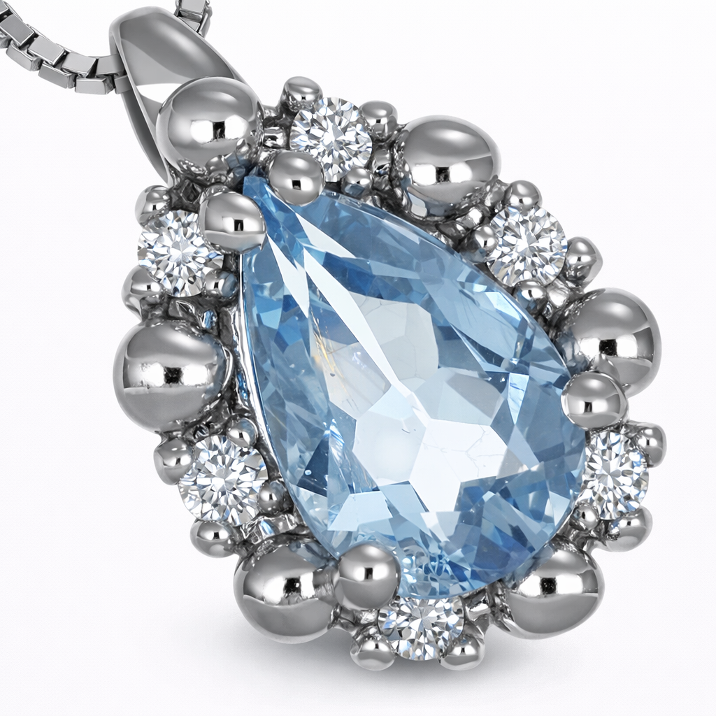 Collana con ciondolo - 18 carati Oro bianco - 0.36ct. tw. Acquamarina - Diamante