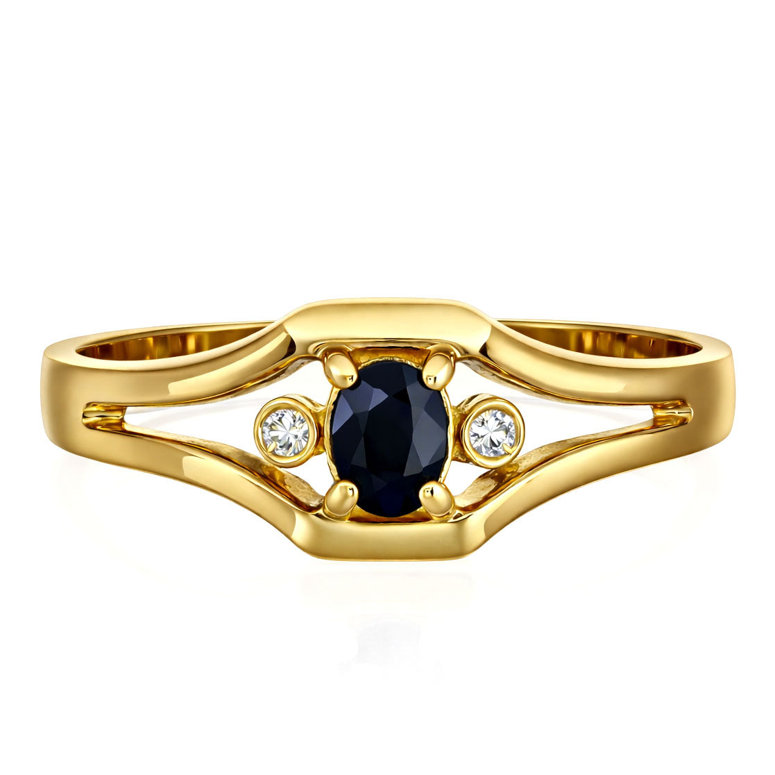 Anello - 18 carati Oro giallo - 0.27ct. tw. Zaffiro - Diamante