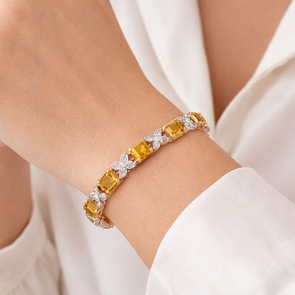 Bracciale - 14 carati Oro bianco, Oro giallo - 1.80ct. tw. Diamante (Naturale) - Quarzo citrino