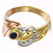 Anello - 18 carati Oro bianco, Oro giallo, Oro rosa - 0.18ct. tw. Zaffiro - Diamante