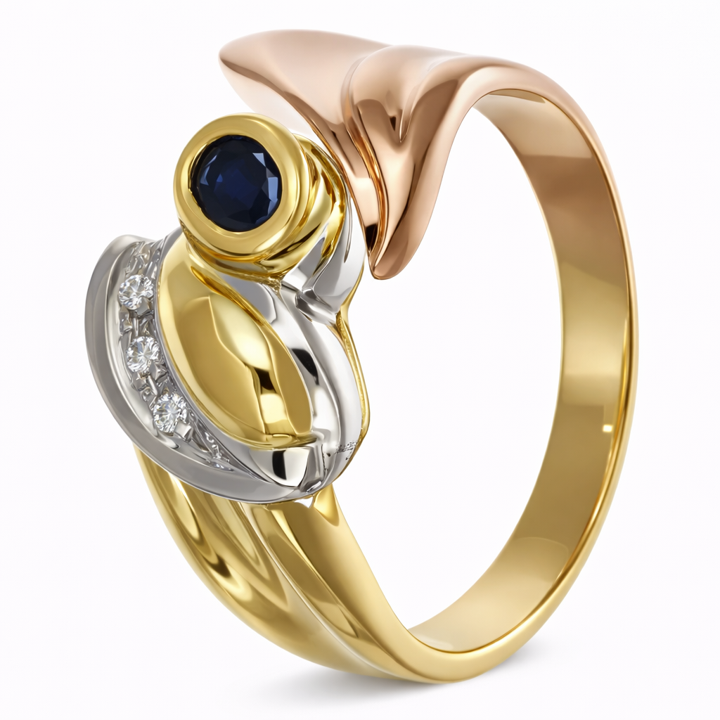 Anello - 18 carati Oro bianco, Oro giallo, Oro rosa - 0.18ct. tw. Zaffiro - Diamante