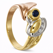 Anello - 18 carati Oro bianco, Oro giallo, Oro rosa - 0.18ct. tw. Zaffiro - Diamante
