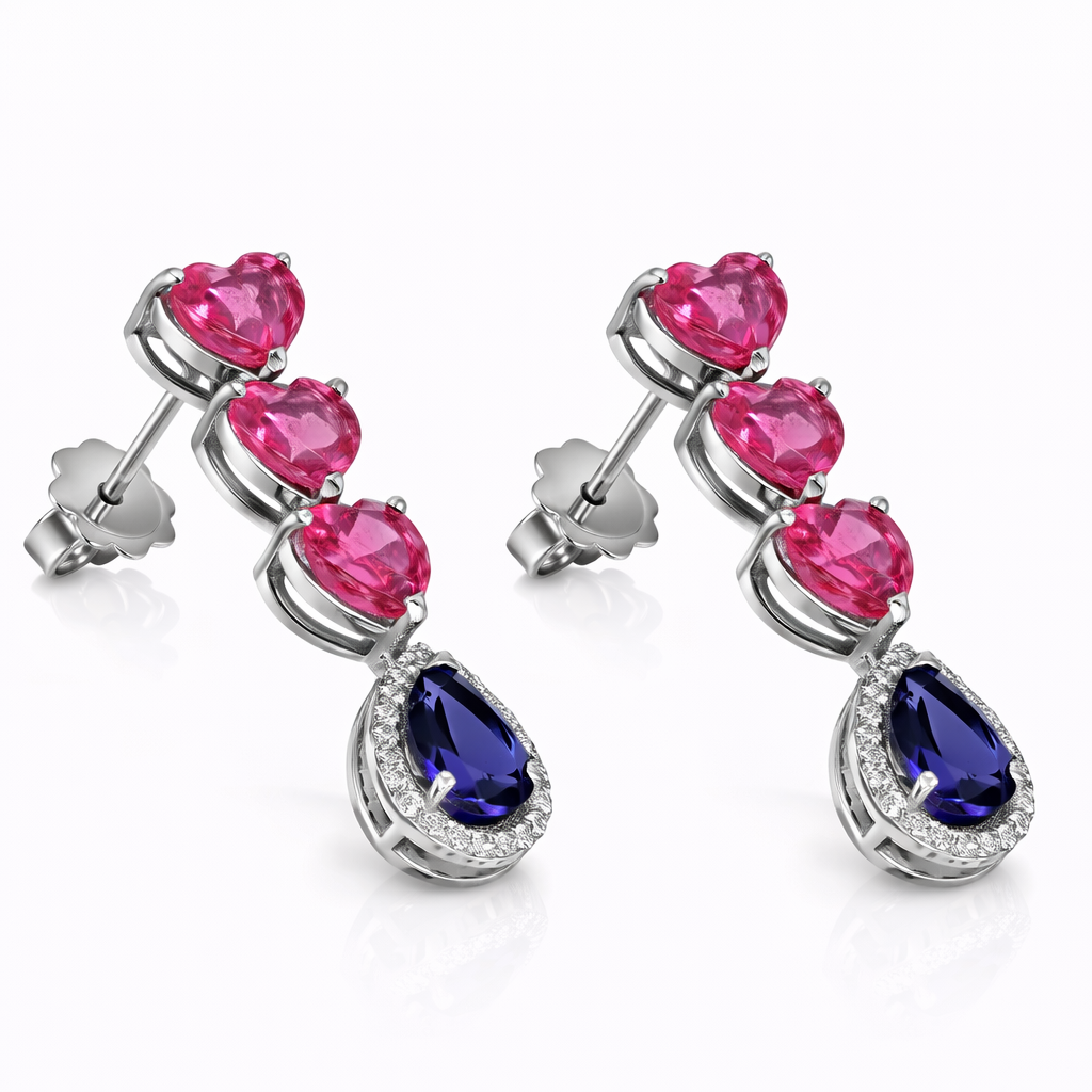 Orecchini - 18 carati Oro bianco, Diamanti - 5.24ct. tw. Tormalina - Iolite