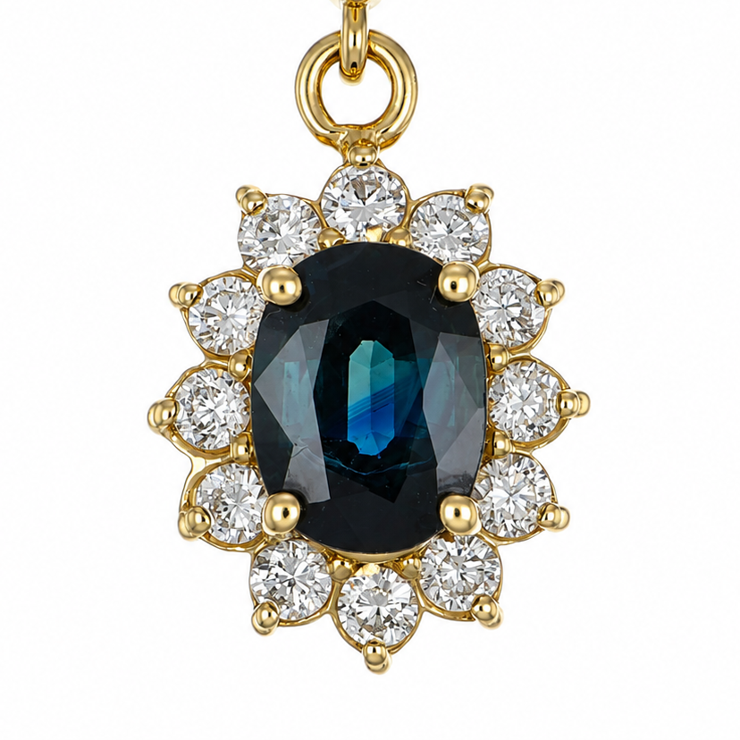 Ciondolo - 14 carati Oro giallo - 1.29ct. tw. Zaffiro - Diamante - Handmade - Made in Italy