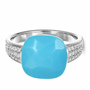 Anello - 18 carati Oro bianco - 5.32ct. tw. Turchese - Diamante