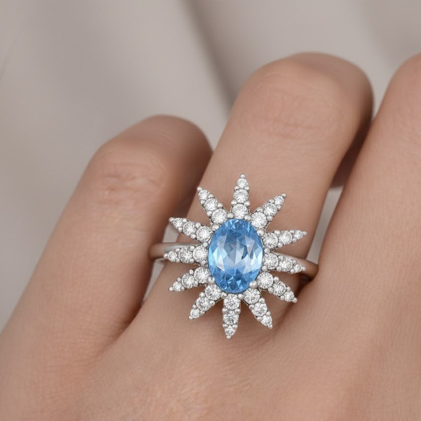 Anello - 18 carati Oro bianco - 2.15ct. tw. Acquamarina - Diamante