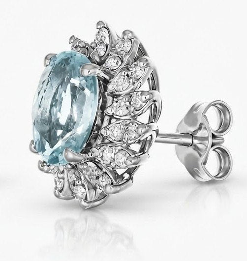 Orecchini - 18 carati Oro bianco - 2.60ct. tw. Acquamarina - Diamante - made in Italy - handmade