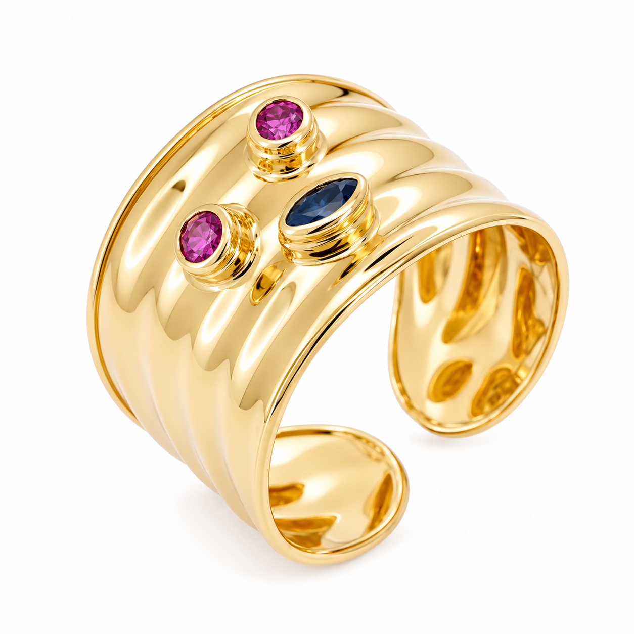Anello - 18 carati Oro giallo - 0.15ct. tw. Zaffiro - Rubino - Made in Italy - Handmade