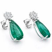 Orecchini - 18 carati Oro bianco - 6.40ct. tw. Smeraldo - Diamante