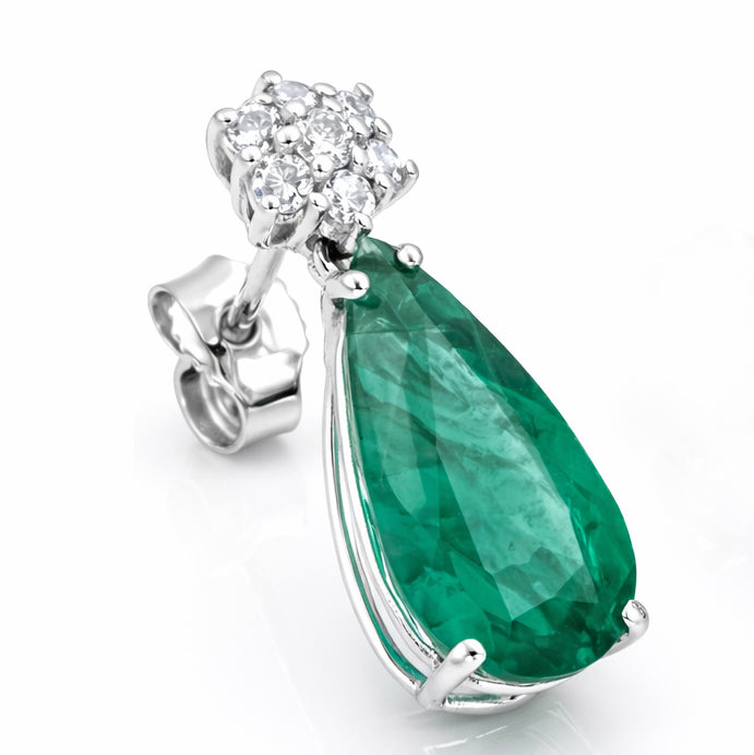 Orecchini - 18 carati Oro bianco - 6.40ct. tw. Smeraldo - Diamante