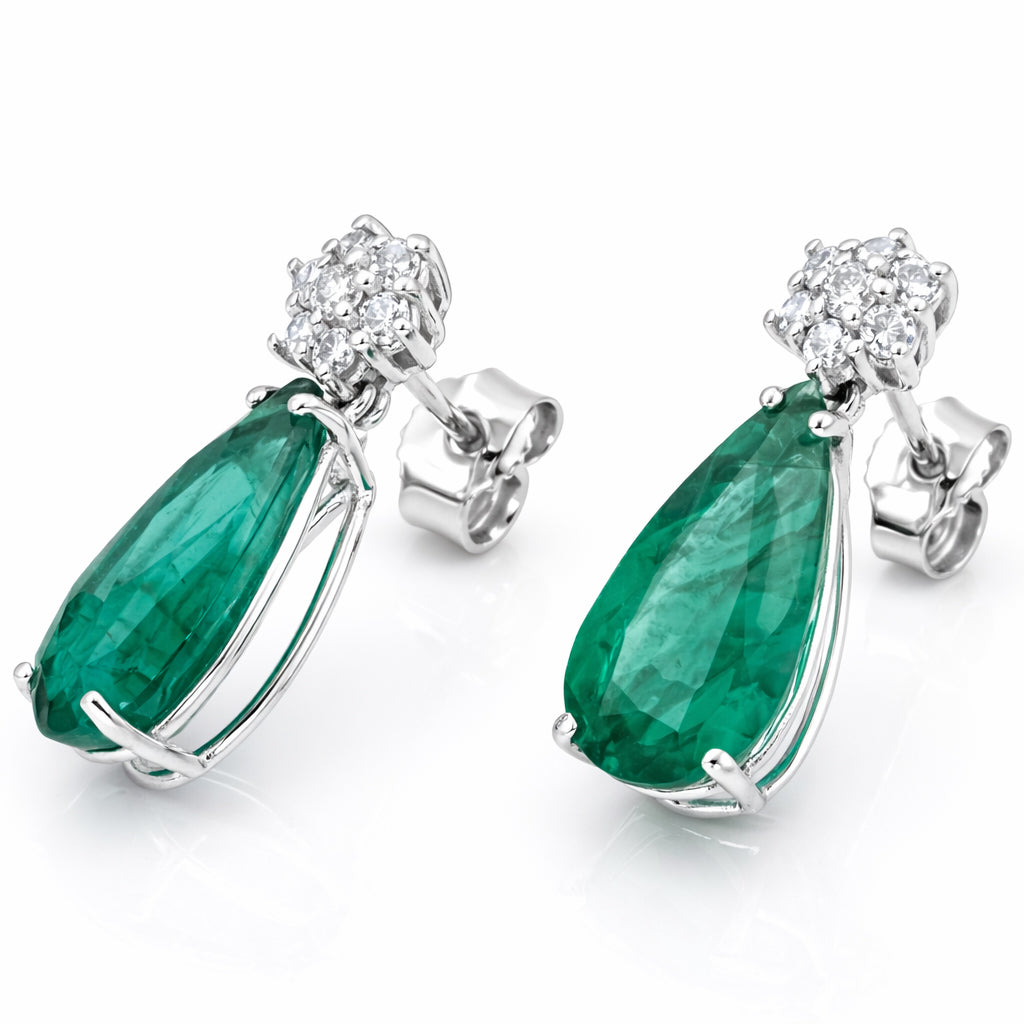 Orecchini - 18 carati Oro bianco - 6.40ct. tw. Smeraldo - Diamante
