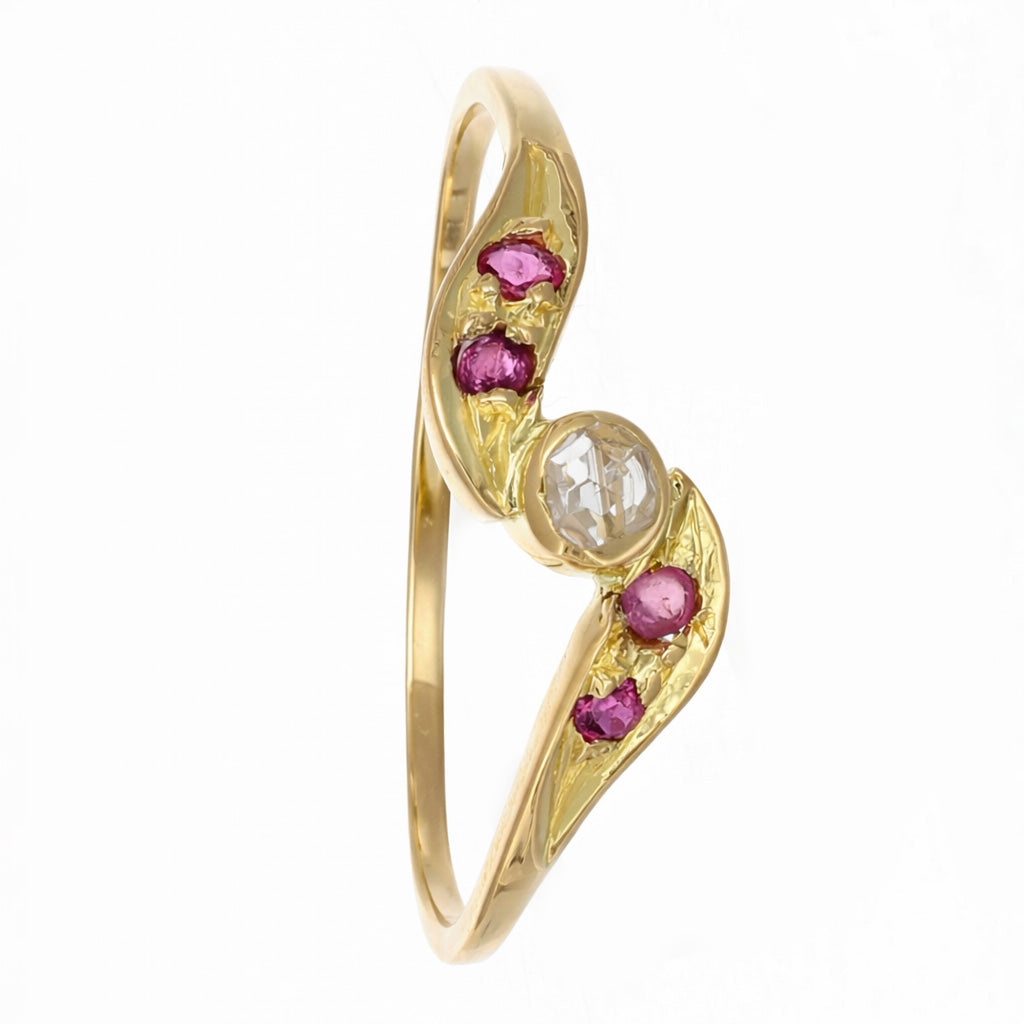 Anello - 18 carati Oro giallo - 0.16ct. tw. Rubino - Diamante