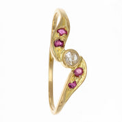 Anello - 18 carati Oro giallo - 0.16ct. tw. Rubino - Diamante