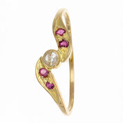 Anello - 18 carati Oro giallo - 0.16ct. tw. Rubino - Diamante