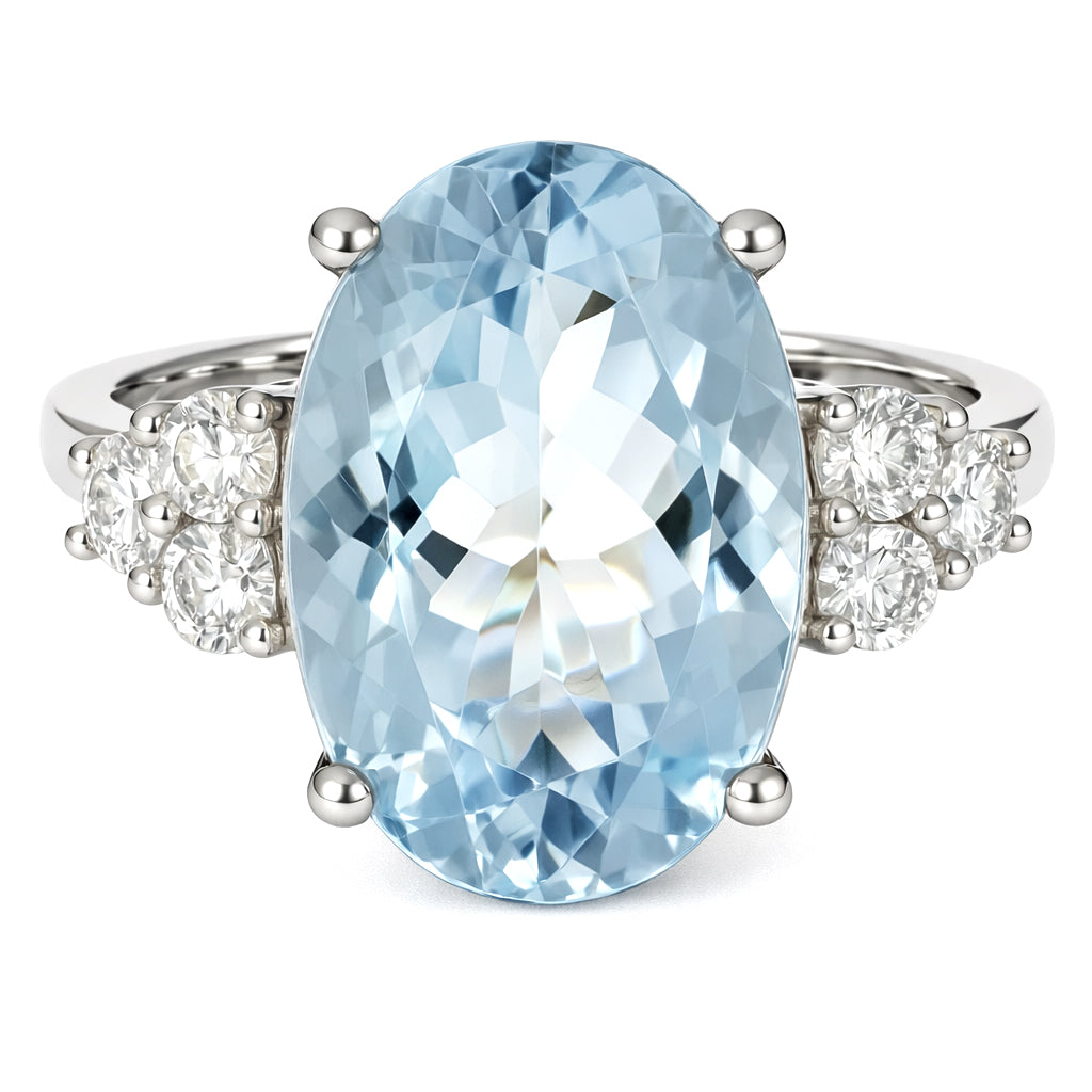 Anello - 18 carati Oro bianco Acquamarina - Diamante