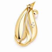Spilla - 18 carati Oro bianco, Oro giallo - 0.08ct. tw. Diamante (Naturale) - Perla - Made in Italy - Handmade