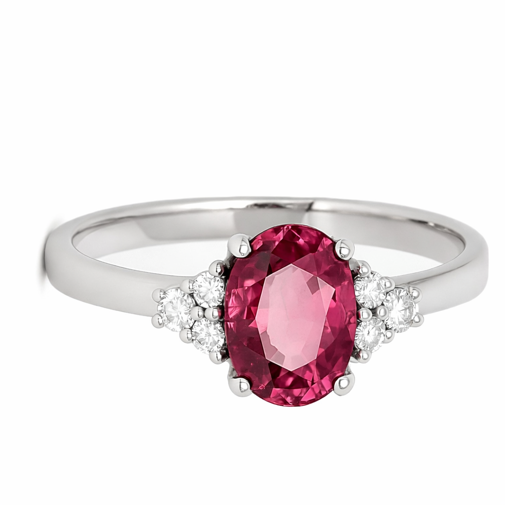 Anello - 18 carati Oro bianco - 1.65ct. tw. Tormalina - Diamante