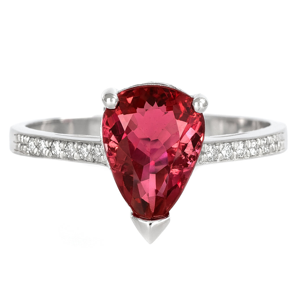 Anello - 18 carati Oro bianco - 2.68ct. tw. Tormalina - Diamante