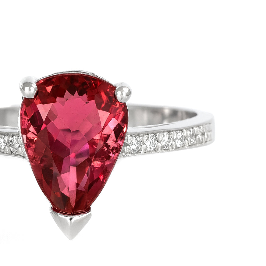 Anello - 18 carati Oro bianco - 2.68ct. tw. Tormalina - Diamante