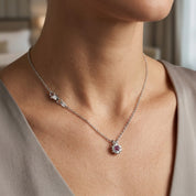 Collana con ciondolo - 18 carati Oro bianco - 0.17ct. tw. Rubino - Diamante - Made in Italy - Handmade