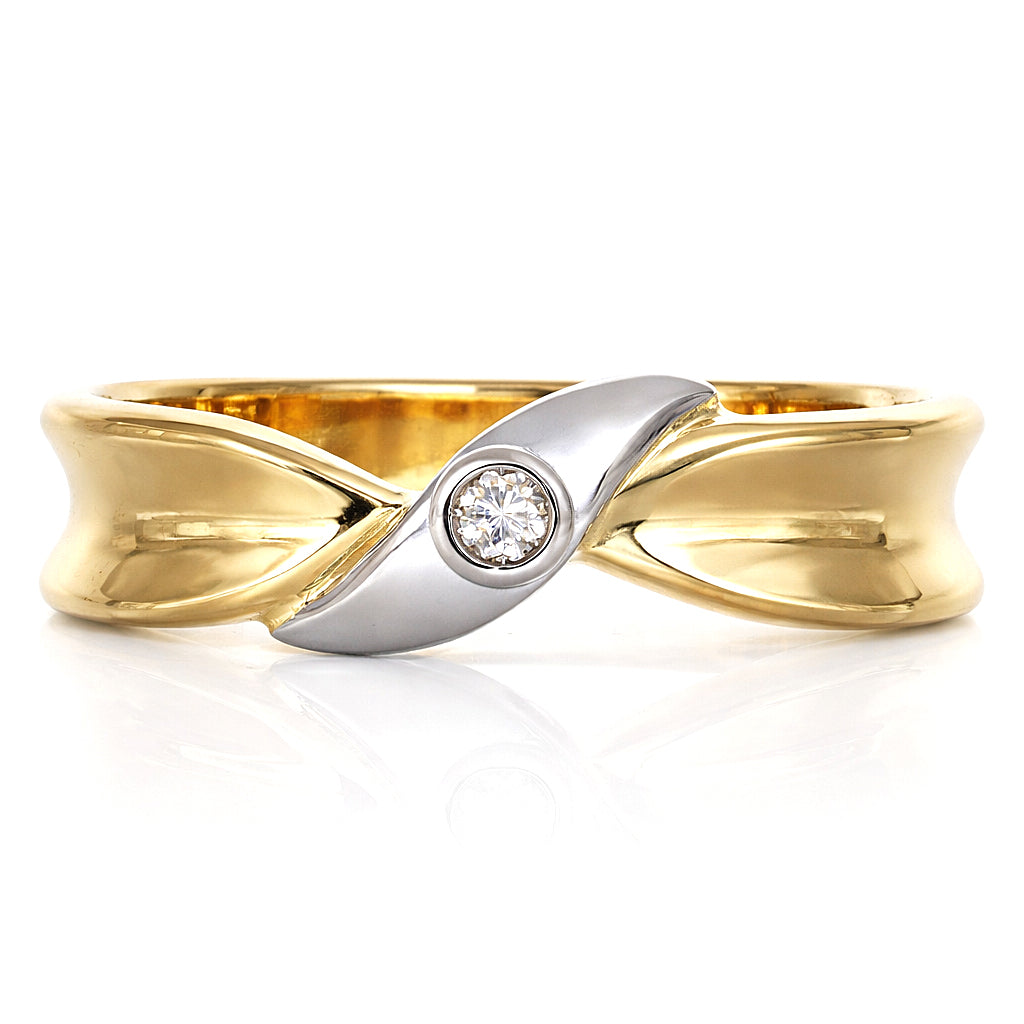 Anello - 18 carati Oro bianco, Oro giallo - 0.04ct. tw. Diamante (Naturale)