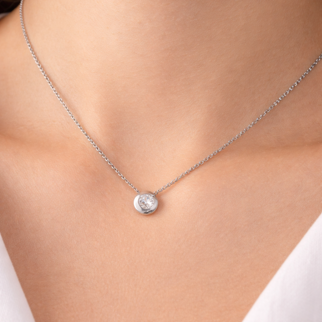 Collana con ciondolo - 18 carati Oro bianco - 0.15ct. tw. Diamante (Naturale)