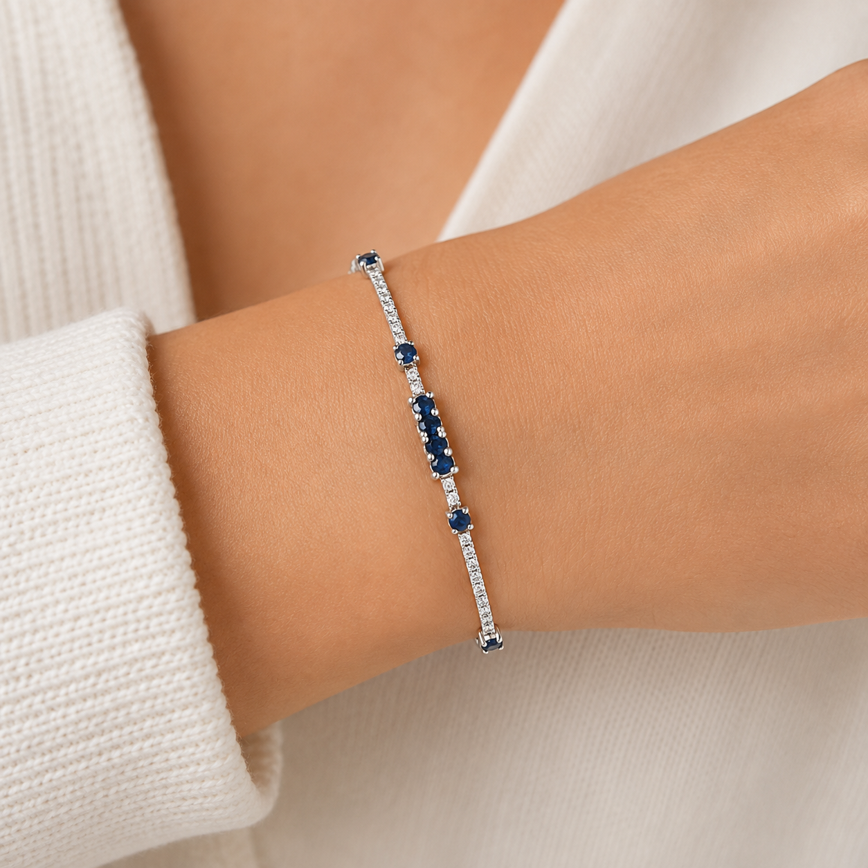 Bracciale - 18 carati Oro bianco - 2.04ct. tw. Zaffiro - Diamante - Made in Italy - Handmade