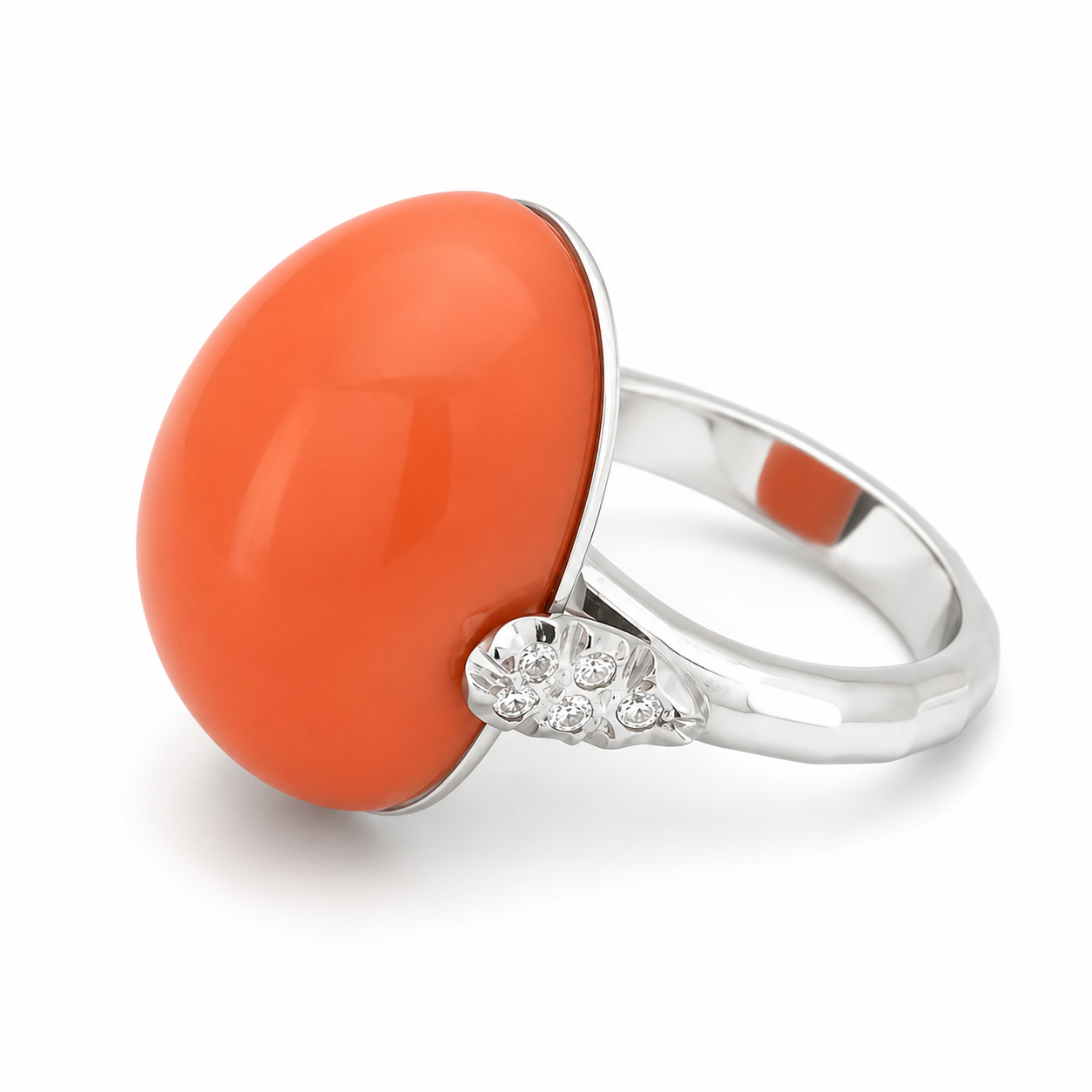 18 carati Oro bianco - Anello - 0.10 ct Diamante - Ct 22.10 Corallo Rosso del Mediterraneo