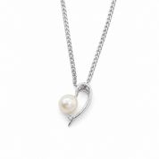 Collana con ciondolo - 18 carati Oro bianco - 0.01ct. tw. Diamante (Naturale) - Perla - Made in Italy - Handmade
