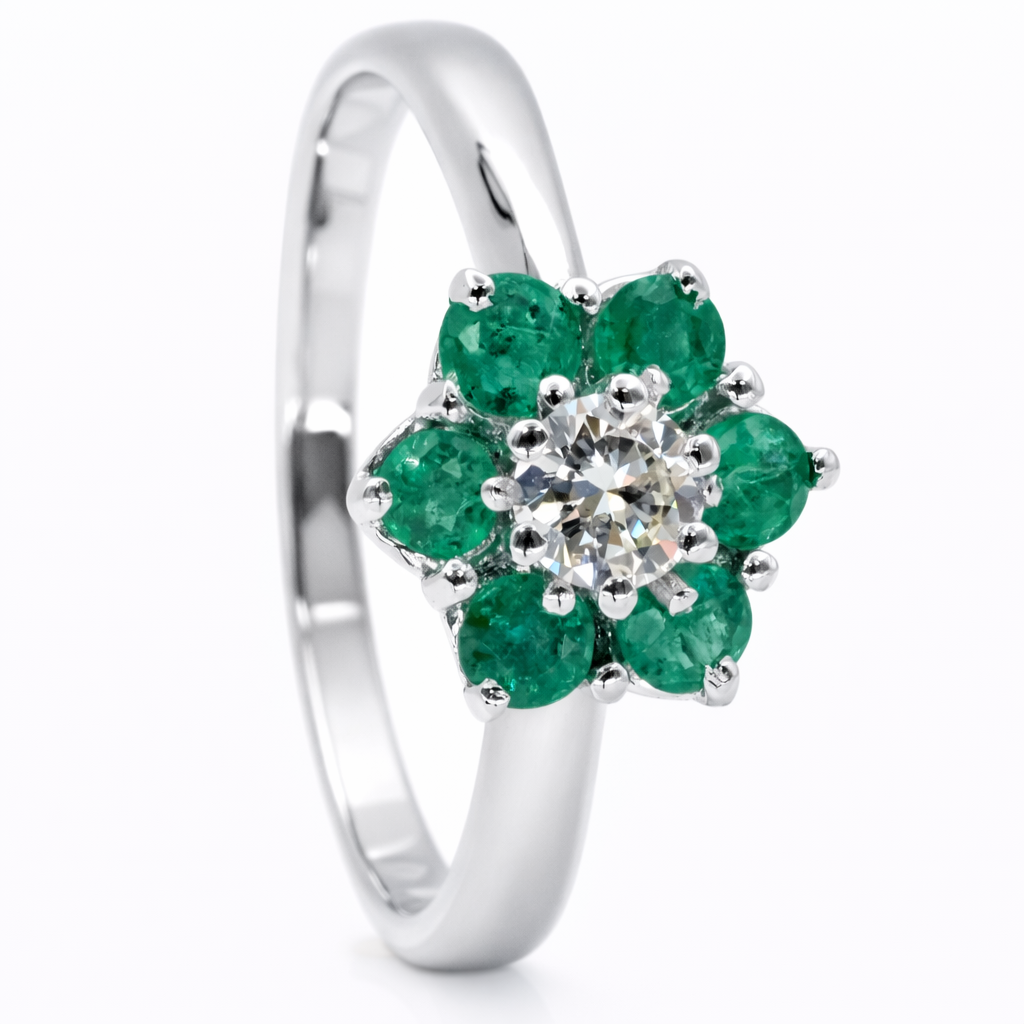 Anello - 18 carati Oro bianco - 0.58ct. tw. Smeraldo - Diamante