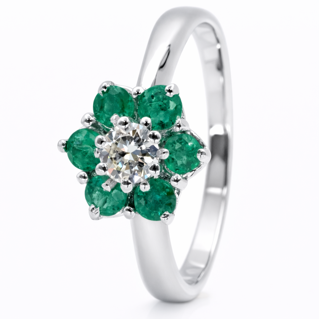Anello - 18 carati Oro bianco - 0.58ct. tw. Smeraldo - Diamante