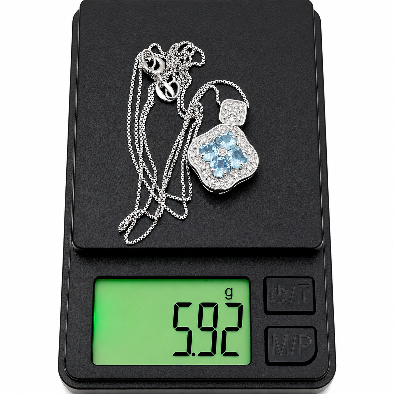 Collana con ciondolo - 18 carati Oro bianco - 1.48ct. tw. Acquamarina - Diamante