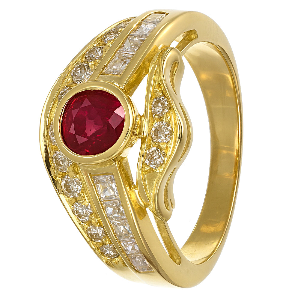 Anello - 18 carati Oro giallo - 0.84ct. tw. Rubino - Diamante