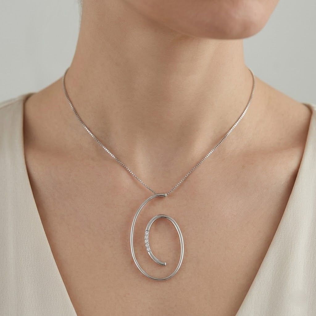 Collana con ciondolo - 18 carati Oro bianco - 0.05ct. tw. Diamante (Naturale)