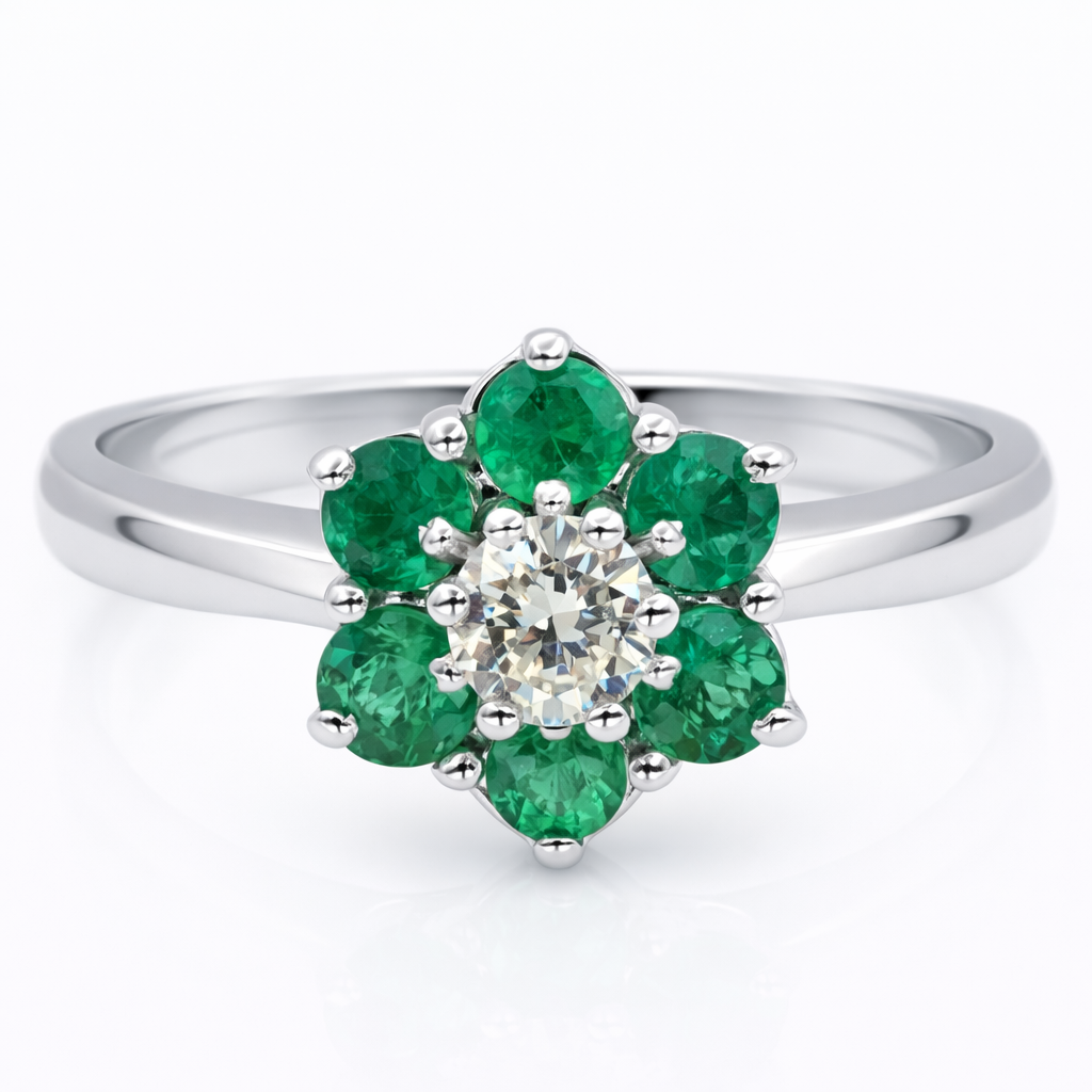 Anello - 18 carati Oro bianco - 0.58ct. tw. Smeraldo - Diamante