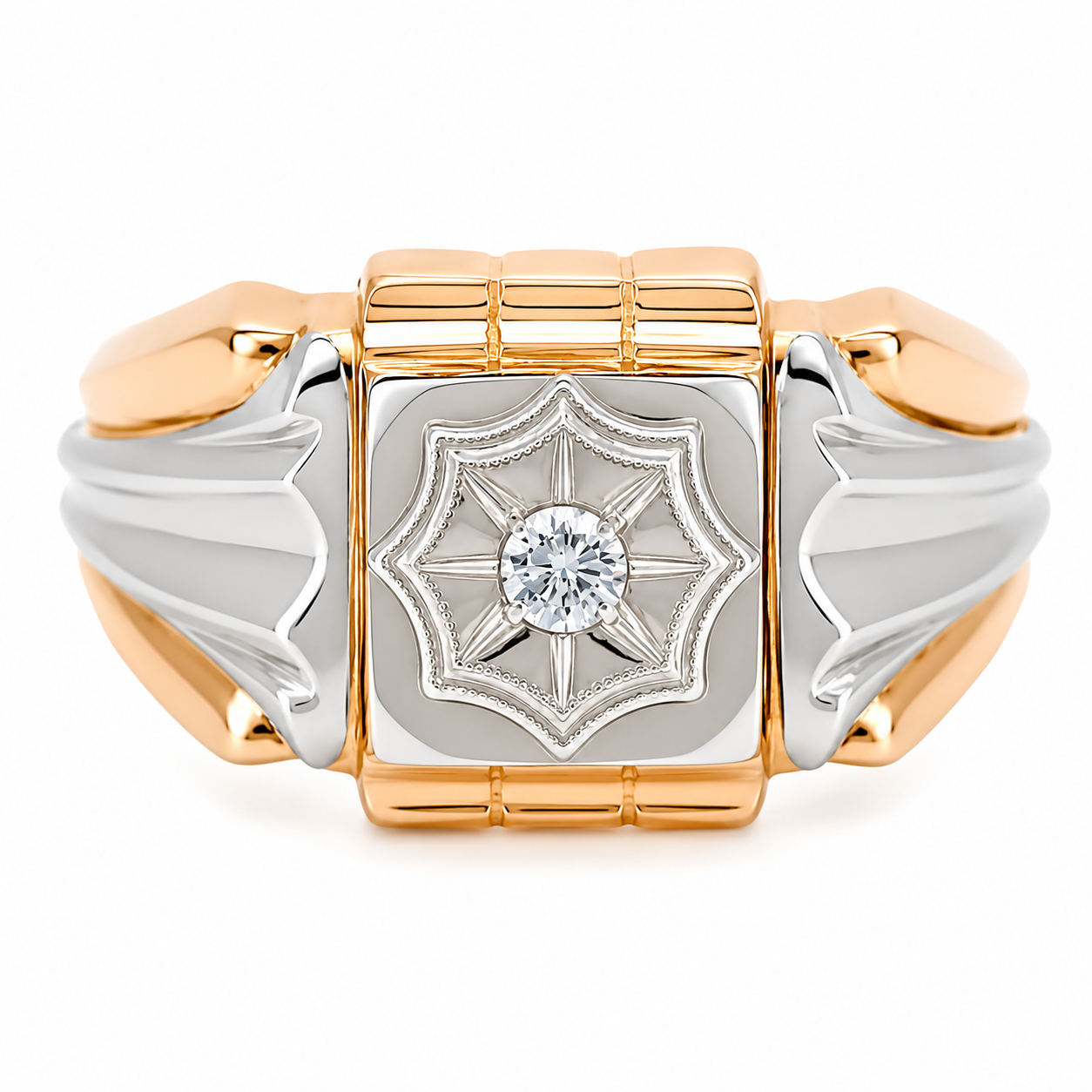 Anello - 18 carati Oro bianco, Oro giallo - 0.08ct. tw. Diamante (Naturale) - Made in Italy - Handmade