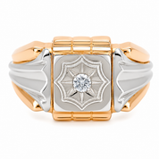 Anello - 18 carati Oro bianco, Oro giallo - 0.08ct. tw. Diamante (Naturale) - Made in Italy - Handmade